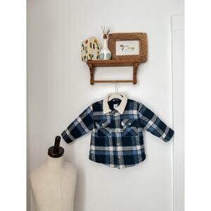 baby Gap blue plaid flannel jacket with corduroy collar - 18-24m